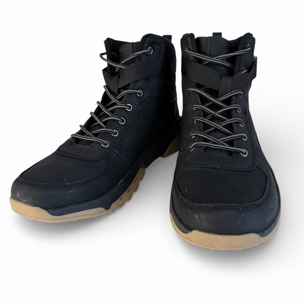 RESERVED FOOTWEAR Black Mid-Top Sneaker Boots Side Buckle Urban Casual 9.5